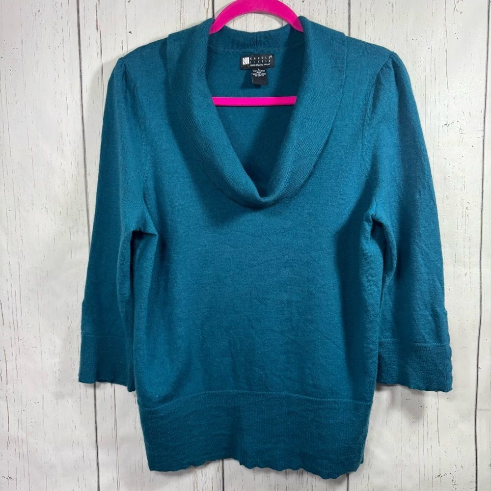 Carole Little Deep Blue Cowl Neck Sweater